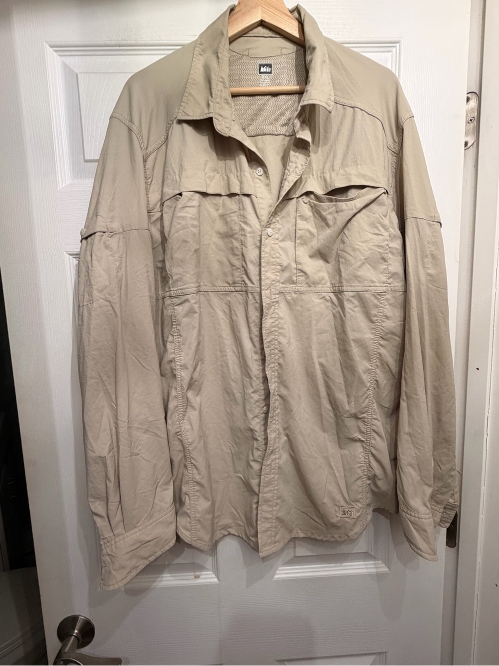 REI Men’s Beige Long-Sleeve Button-Down Outdoor Shirt